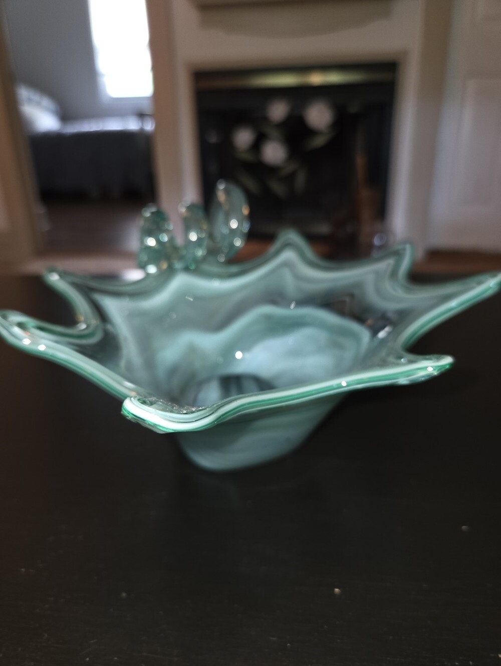 Vintage MCM Murano Style Hand Blown Cornucopia Swirl Teal Blue Art Glass 11 1/2" - Picture 3 of 9